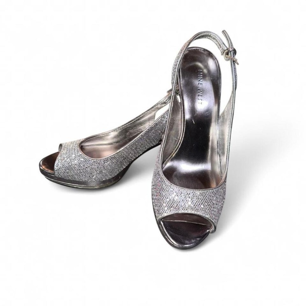 NINE‎ WESTSILVER SPARKLING HIGH HEELS PUMPS LADIES 6.5